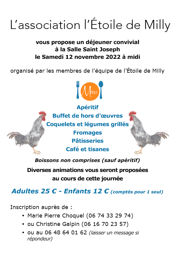 Lire la suite à propos de l’article Repas proposé par l’association l’Étoile de Milly