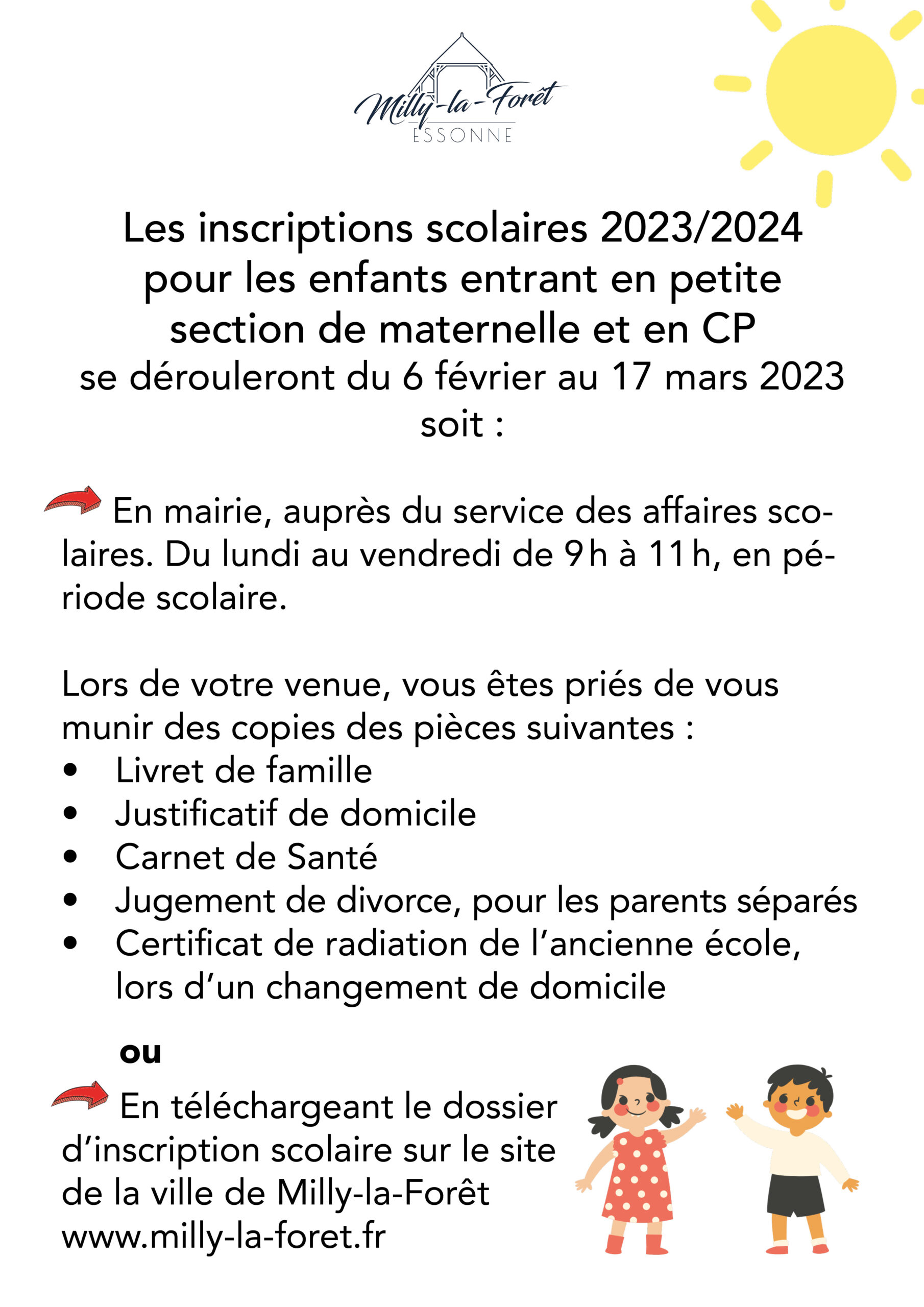 Lire la suite à propos de l’article Inscriptions scolaires 2023/2024 maternelle et CP