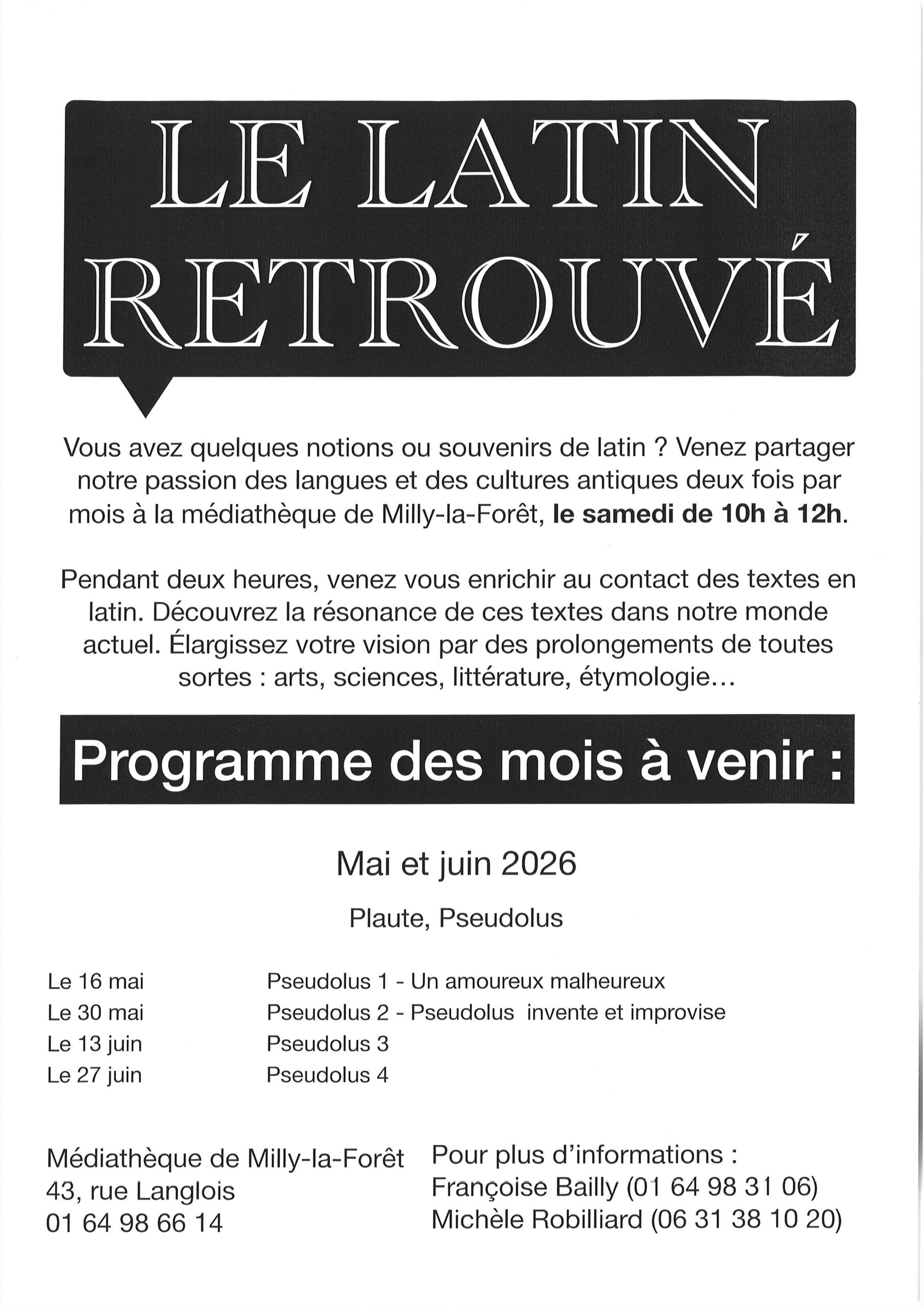 Lire la suite à propos de l’article 27/06/26 – Atelier le latin retrouvé – Médiathèque