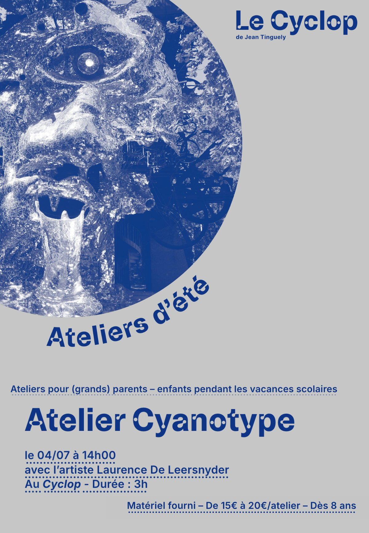 Lire la suite à propos de l’article 04/07/26 – Atelier  Cyanotype – (grands) Parents & enfant – Le cyclop