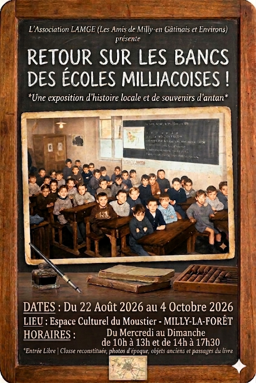 Lire la suite à propos de l’article 22/08 > 04/10/26 – Espace culturel du Moustier –  Retour sur les bancs des écoles milliacoises