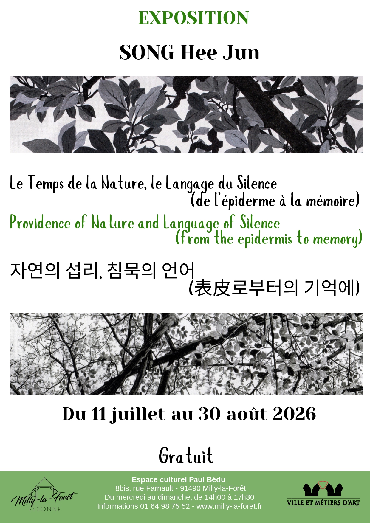 Lire la suite à propos de l’article 11/07 > 30/08/26 Exposition : Le Temps de la Nature, Le Langage du Silence – Espace Paul Bédu
