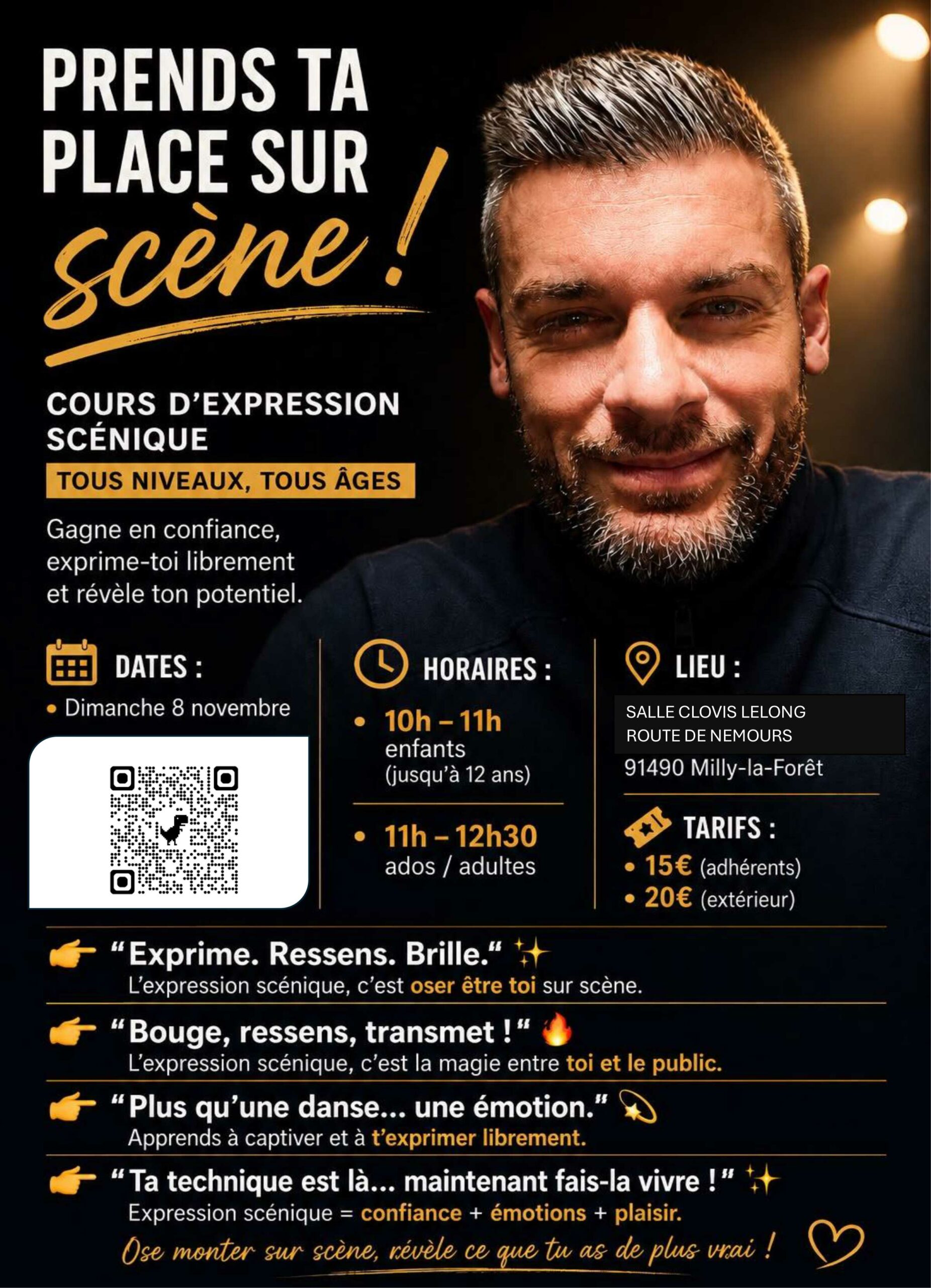 Lire la suite à propos de l’article 08/11/26 – Stage d&rsquo;expression scénique – Club Mill’ Danses